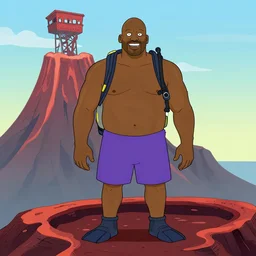 Shaquille O'Neal wearing scuba gear in a volcano in the style of King of the Hill