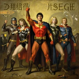 justice league, oil painting by hieronymus bosch