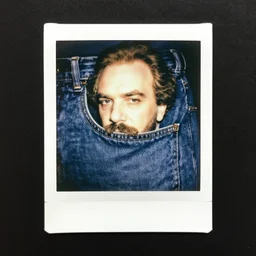 a polaroid of a lenin head peeking out of jeans pockets