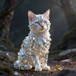 opalescent crystal cat, magical, hyperrealistic, octane render