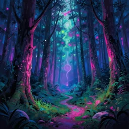 vaporwave forest Hyper-realistic Highly detailed neon ink painting, trending on Art Station