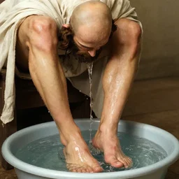 bald jesus washing feet