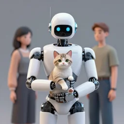 robot holding cat, octane render, 8 k by james jean, ayami kojima, justin gerard, craig mullins