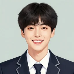 a headshot of a very happy yoongi gummy smile - short black hair wearing male school uniform, sharp focus, illustration, morandi color scheme, art station, high detailed, by ilya kuvshinov