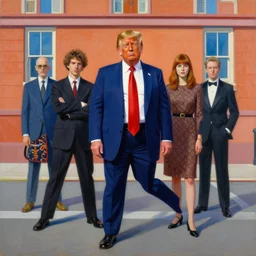 painting of donald trump designed by gucci and wes anderson, energetic, cinematic look, in the style of edward hopper, james jean, petra collins and mc. escher