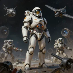 full body pose, hyperrealistic mixed media painting of epic space battle, dim volumetric lighting, 8 k, octane beautifully detailed render, extremely hyper detailed, intricate, epic composition, cinematic lighting, masterpiece, trending on artstation, very very detailed, masterpiece, stunning, hdr, smooth, sharp focus, high resolution, award, winning photo, dslr, 1 0 mm