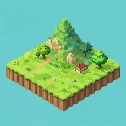 3d isometric pixel landscape in studio Ghibli style