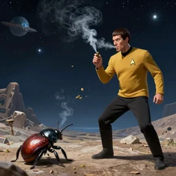 Ganja smoking star trek engineer in a fight against bogus space beetles