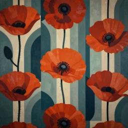 art deco poppy flower pattern by stanley artgerm, dramatic lighting, ilya kuvshinov, trending on artstation, flat colour, geometric curves, 3 colour,