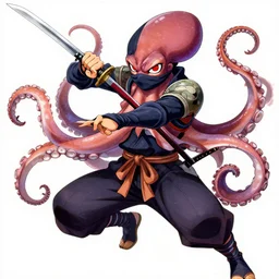 professional digital art manga anime rendering of an octopus ninja, dressed as a ninja fighting with a katana. colorful design. higly detailed, intricate, by takato yamamoto, anime manga style, trending on art station.