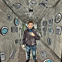Norman Reedus taking a selfie in the backrooms hallway, liminal space hallway, backrooms, selfie photo