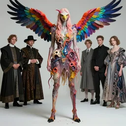 a fashion editorial of sadie sink with hooves as a brightly colored eagle amphibian hybrid super hero with wet translucent mutated scaled skin. wearing a infected organic dress. by tom bagshaw, donato giancola, hans holbein, walton ford, gaston bussiere, peter mohrbacher, brian froud and iris van herpen. 8 k, cgsociety