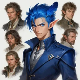 character concept portrait, blue feather male elf, style digital painting, concept art, smooth, sharp focus, illustration, from metal gear, by ruan jia and mandy jurgens and william - adolphe bouguereau, artgerm