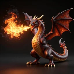 dragon 🐲, breathing fire 🔥, matte black background, 4 k, 3 d render