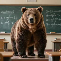 photo of an oversized grizzly bear in calculus class