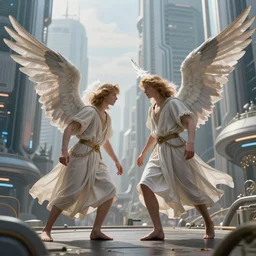 biblically accurate angels at war with a futuristic city, realistic, 4 k