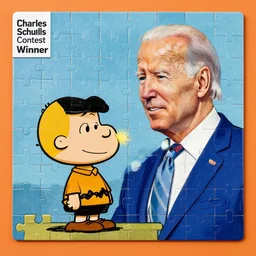 joe biden, a jigsaw puzzle by charles schulz, behance contest winner, naive art, official art, colorized, digitally enhanced
