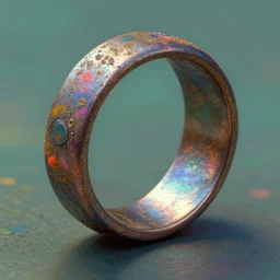 A psychedelic dusty iron ring , vibrant color scheme, highly detailed, in the style of romanticism, cinematic, artstation, Moebius, Greg rutkowski