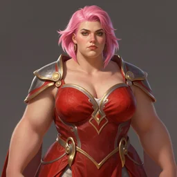 painted portrait of rugged thick beautiful zarya from overwatch wearing red dress, short pink hair, upper body, robe fantasy intricate elegant highly detailed digital painting, artstation, concept art, smooth, atmospheric lighting sharp focus illustration art by craig mullins greg rutkowski