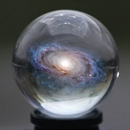 photograph of a crystal ball containing a galaxy, hyper detailed, photorealistic, 4k, sheen on glass