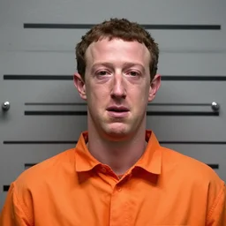 Mark Zuckerberg cries in mugshot, wearing orange jumpsuit