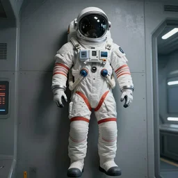 space suit hanging on the wall in a sci fi room, sci fi, stylized, artgerm, artstation, hd, cgsociety, cgi, realistic, dramatic, cinematic, artistic, trending, detailed