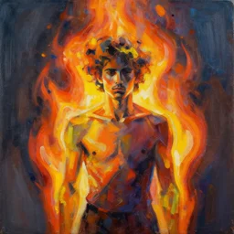 abstract painting of man on fire, by craig mullins, featured on artstation. Portrait.