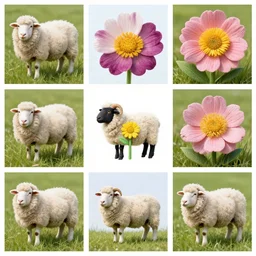 a collage of a flower made of sheep