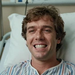 70s movie still of a man with trypophobia teeth in hospital, eastmancolor, heavy grain, high quality, higly detailed, liminal space