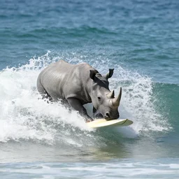 A Rhino Surfing in the Sea