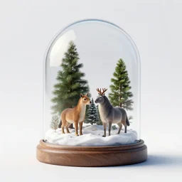 a zoo inside a snow globe, octane render, unreal engine 5, animals, trees, white background, realistic, photo realism