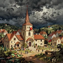 clown town, detailed illustration by tim doyle