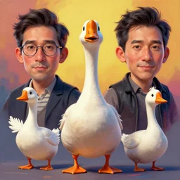 stylish colourful caricature - 3 d vfx art - goose, art style by zdzisaw beksinski & hsiao - ron cheng, character concept art, unreal engine render, digital illustration, sharp, intricate detail, volumetric light, ray tracing, soft light, claymation style, symmetric, acrylic on canvas, pinterest, artstation, behance,