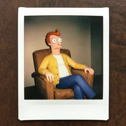 polaroid photo of Philp J Fry from futurama as a man IMG_1413.JPG Kodak sitting in chair relaxing