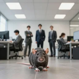 rats wearing business suits in an office, wide angle