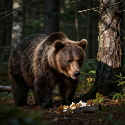 it eating a bear in the woods. horror film photograph.