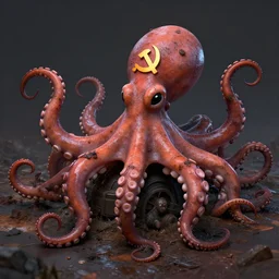 Illustration of the Chinese communist party as a dirty octopus with lots of tentacles, dystopian, dirty, 3d shaded, cyberpunk, volumetric lighting, cgsociety, imax, highly detailed