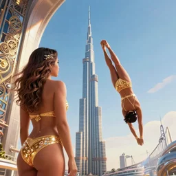 weta disney pixar movie portrait photo from behind | of edm monokini jessica alba diving from burj dubai | octane render, artstation, soft, decadent, polished, sci fi fantasy, smooth, sharp focus, digital painting, hi - fructose, illustration | rutkowski, mucha, artgerm, beeple,