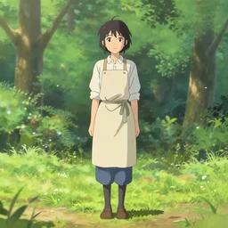 a beautiful full body portrait of a young woman wearing an apron standing in a park, kantoku, makoto shinkai, james gilleard, very detailed, matte, gaussian blur, tone mapped William-Adolphe