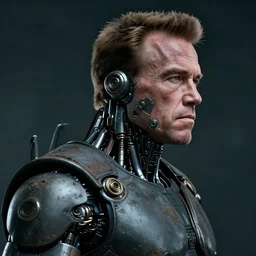 a rugged schwarzenegger t 8 0 0 with cybernetic enhancements, scifi character portrait by greg rutkowski, esuthio, craig mullins, 1 / 4 headshot, cinematic lighting, dystopian scifi gear, gloomy, profile picture, mechanical, half robot, implants, steampunk