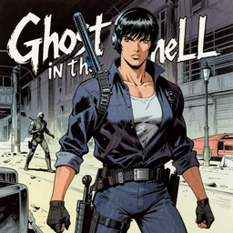 scifi Ghost in the Shell by Robert McGinnis, pulp comic style, circa 1958, photorealism