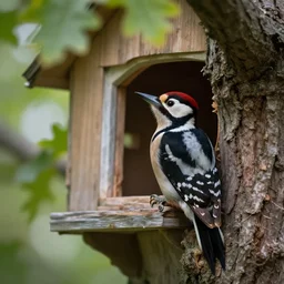 5 5 mm macro photo of a woodpecker inside a house in an oak tree, looking through the window. dof. bokeh. by bence mate. highly detailed 8 k. intricate. lifelike. soft light. cinematic processing