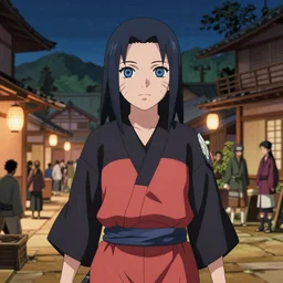 portrait of a beautiful girl with dark hair in a naruto style shinobi uniform, japanese village background, rich vivid colors, ambient lighting, dynamic lighting, 4k, HQ, official media, anime key visual, makoto shinkai, ilya kuvshinov, lois van baarle, rossdraws, detailed, trending on artstation