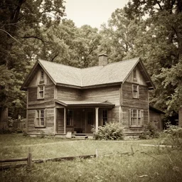 vintage image of an old house in the woods