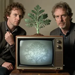nerve plant on an old crt television, by alex grey and ernst haeckel