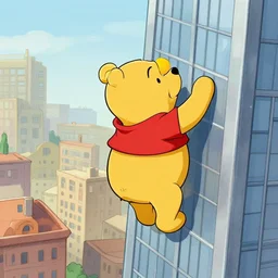 winnie - the - pooh climbs skyscraper in comic style