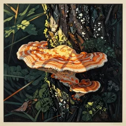 cosy warm little summer, by gediminas pranckevicius, dark shadows, woodblock, complementary - colors, tremella - mesenterica, poster, polished, enlightenment, sunshine, ray of light, by james gilleard