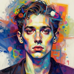hyper-maximalist overdetailed half portrait half collage slightly abstract pesudofigurative digital illustration by archan nair feat hakan hisim inspired by works of android jones. Pschedelic visionary artwork.