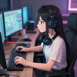 anime girl playing video games