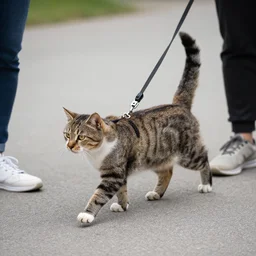 a cat walking a person on a leash
